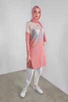 Tesettür giyim PUDRA KUŞGÖZLÜ METAL AKSESUARLI TRİKO TUNİK 1402