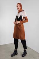 Tesettür giyim TABA KUŞGÖZLÜ METAL AKSESUARLI TRİKO TUNİK 1402