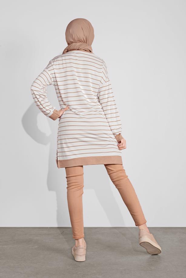 Vêtements hijab ÉCRU TUNIQUE À RAYURES 2736 - TRENDTESETTÜR