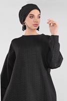 Tesettür giyim SİYAH ÖRGÜ DESENLİ TUNİK  2946 
