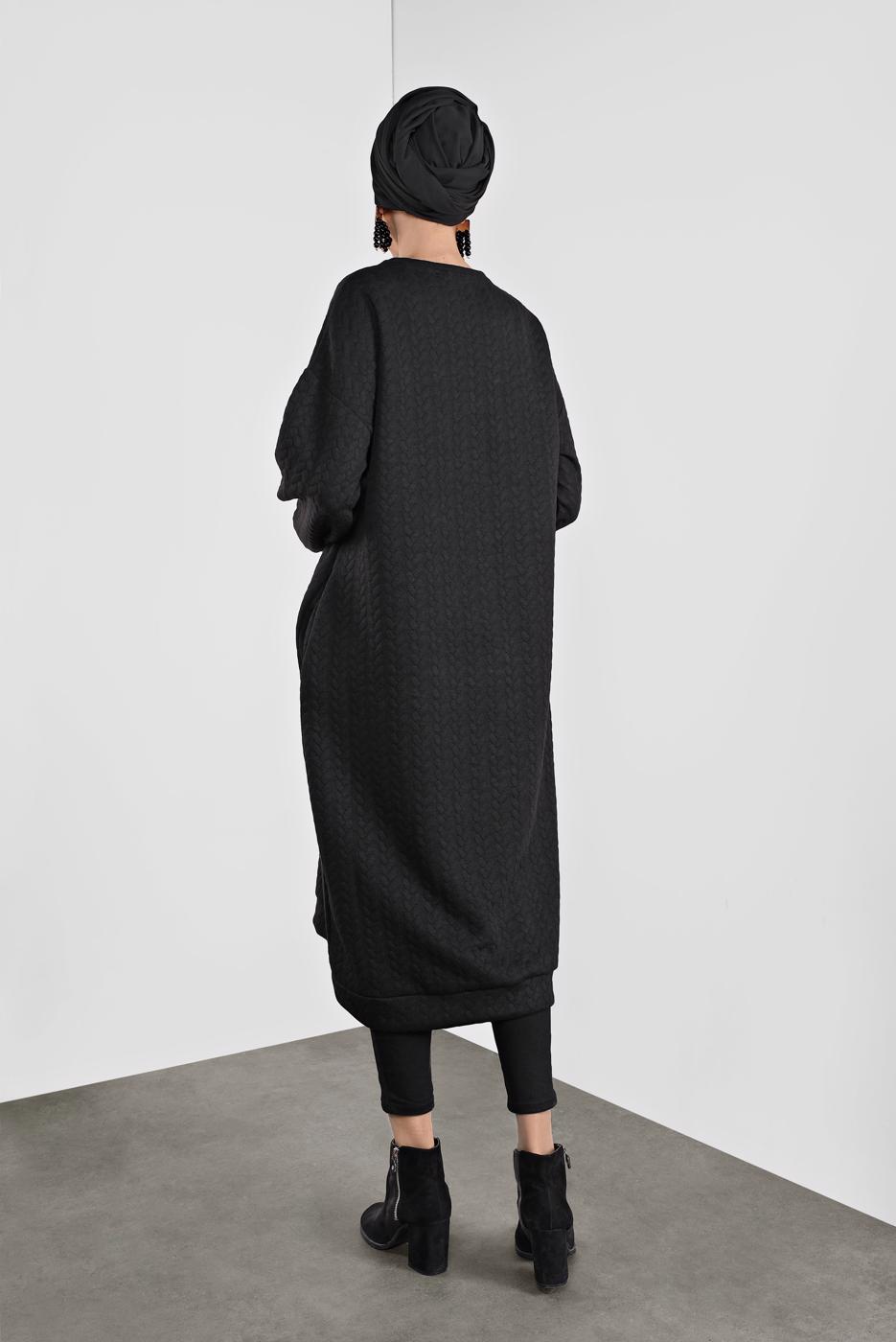 Tesettür giyim SİYAH ÖRGÜ DESENLİ TUNİK  2946 