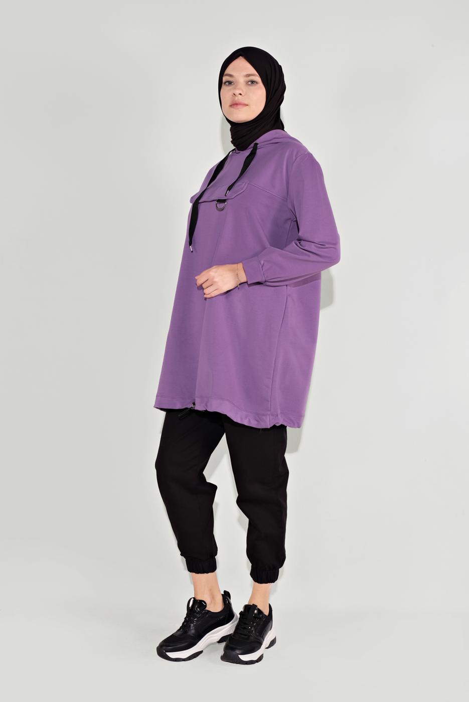 Vêtements hijab POURPRE TUNIQUE À CAPUCHE 3001