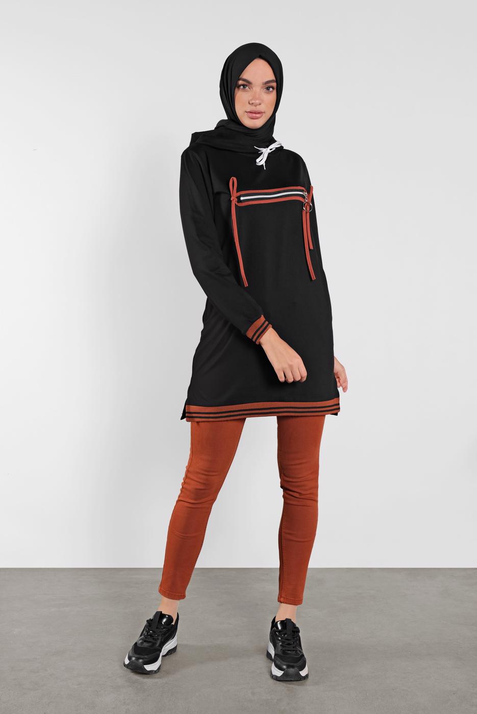 Vêtements hijab NOIR TUNIQUE SPORT À ZIPPÉ 3302