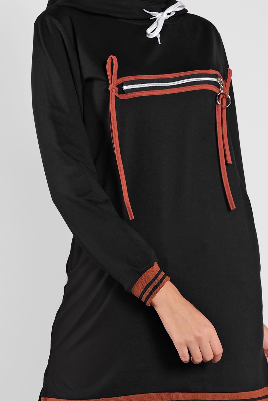 Vêtements hijab NOIR TUNIQUE SPORT À ZIPPÉ 3302