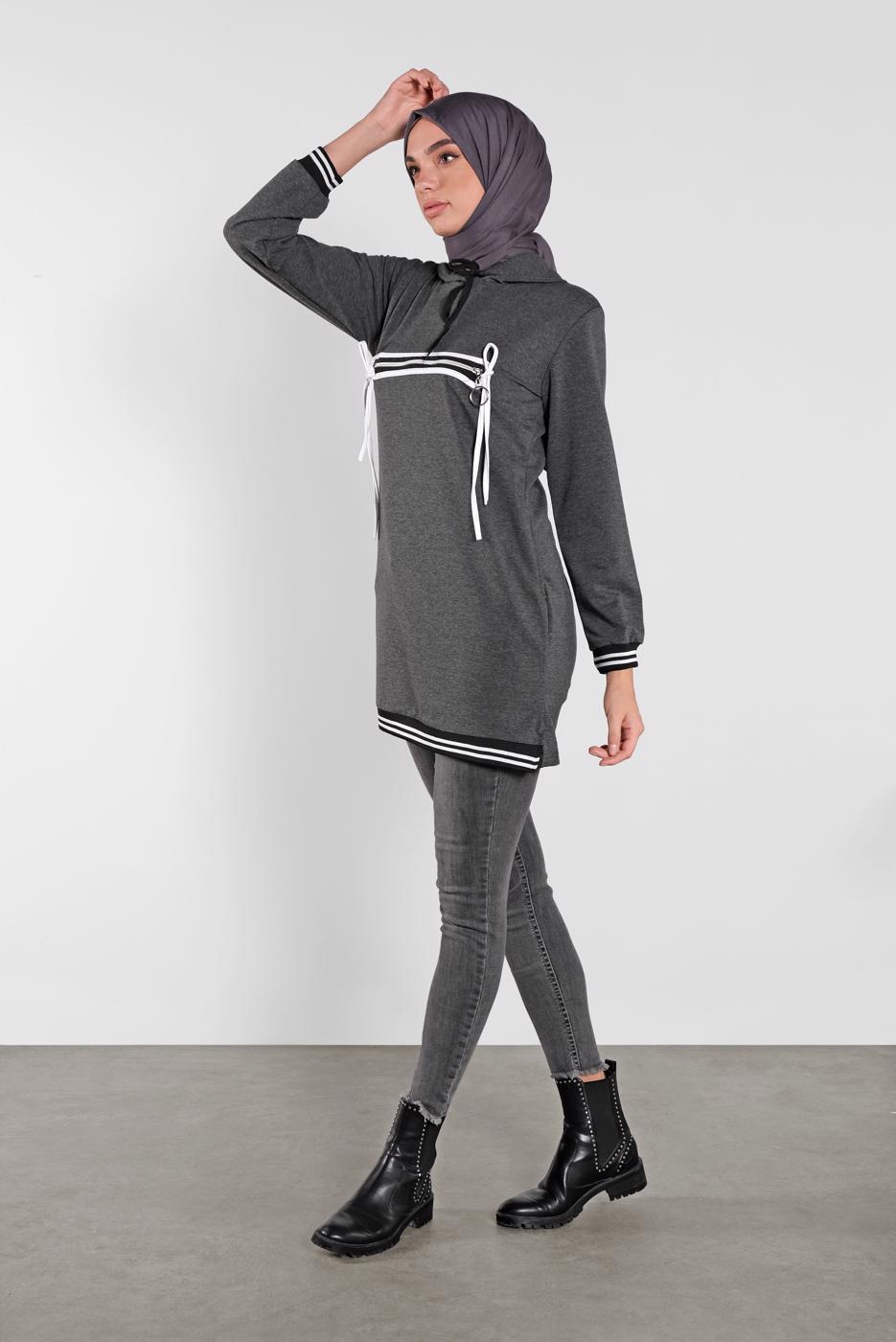 Hijab clothing GREY ZIPPED SPORT TUNIC 3302 