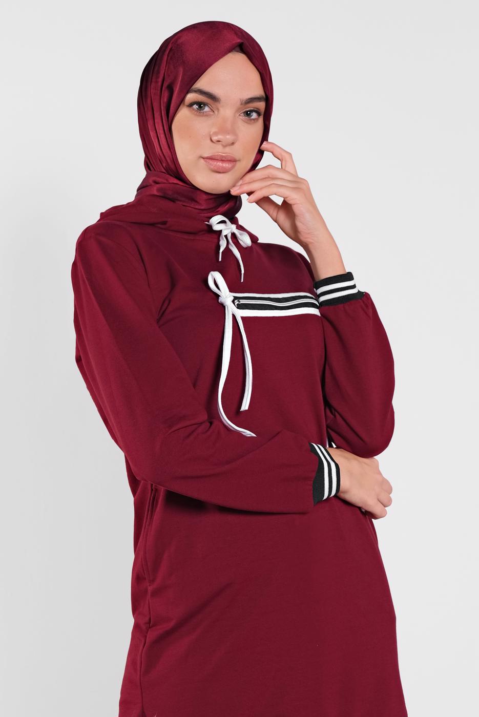 Vêtements hijab ROUGE BORDEAUX TUNIQUE SPORT À ZIPPÉ 3302
