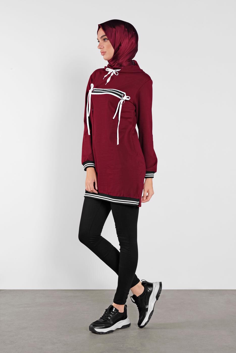 Vêtements hijab ROUGE BORDEAUX TUNIQUE SPORT À ZIPPÉ 3302