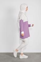 Tesettür giyim KREM ÇİZGİLİ KAPÜŞONLU TUNİK 3736