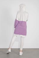 Tesettür giyim KREM ÇİZGİLİ KAPÜŞONLU TUNİK 3736