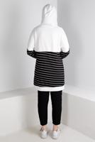 Tesettür giyim KREM ÇİZGİLİ KAPÜŞONLU TUNİK 3736