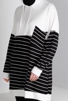 Tesettür giyim KREM ÇİZGİLİ KAPÜŞONLU TUNİK 3736