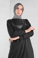 Tesettür giyim SİYAH DERİLİ TAŞ BASKILI TUNİK  3746 