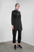 Tesettür giyim SİYAH DERİLİ TAŞ BASKILI TUNİK  3746 