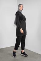 Tesettür giyim SİYAH DERİLİ TAŞ BASKILI TUNİK  3746 