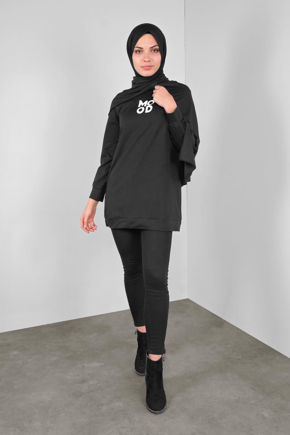 Tesettür giyim SİYAH BASKILI BASİC TUNİK  3836 