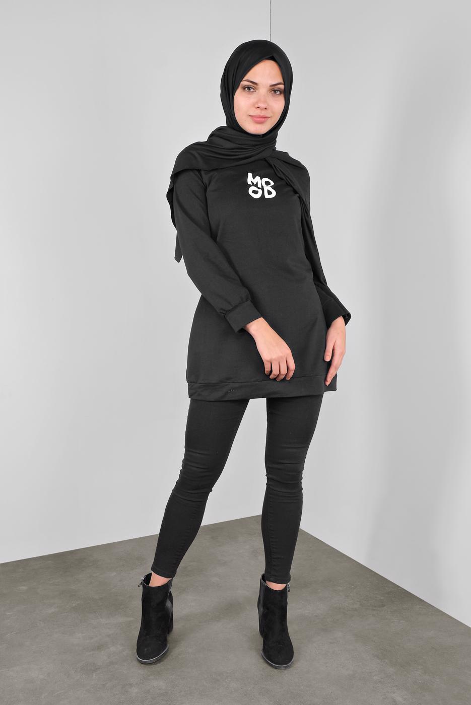 Tesettür giyim SİYAH BASKILI BASİC TUNİK  3836 