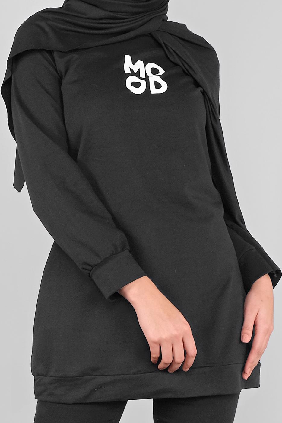 Tesettür giyim SİYAH BASKILI BASİC TUNİK  3836 