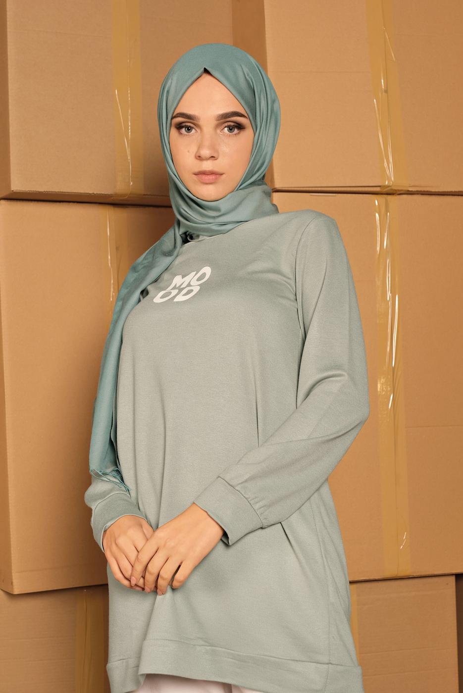 Tesettür giyim YEŞİL BASKILI BASİC TUNİK  3836 