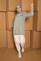 Tesettür giyim YEŞİL BASKILI BASİC TUNİK  3836 