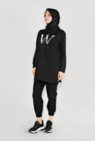 Tesettür giyim SİYAH ÖNÜ BASKILI KAPÜŞONLU TUNİK 4001