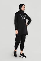 Tesettür giyim SİYAH ÖNÜ BASKILI KAPÜŞONLU TUNİK 4001