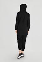 Tesettür giyim SİYAH ÖNÜ BASKILI KAPÜŞONLU TUNİK 4001