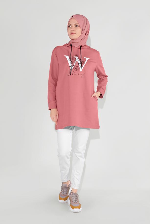 Hijab clothing  PRINTED HOODED TUNIC 4001 - TRENDTESETTÜR