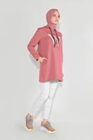 Tesettür giyim PUDRA ÖNÜ BASKILI KAPÜŞONLU TUNİK 4001