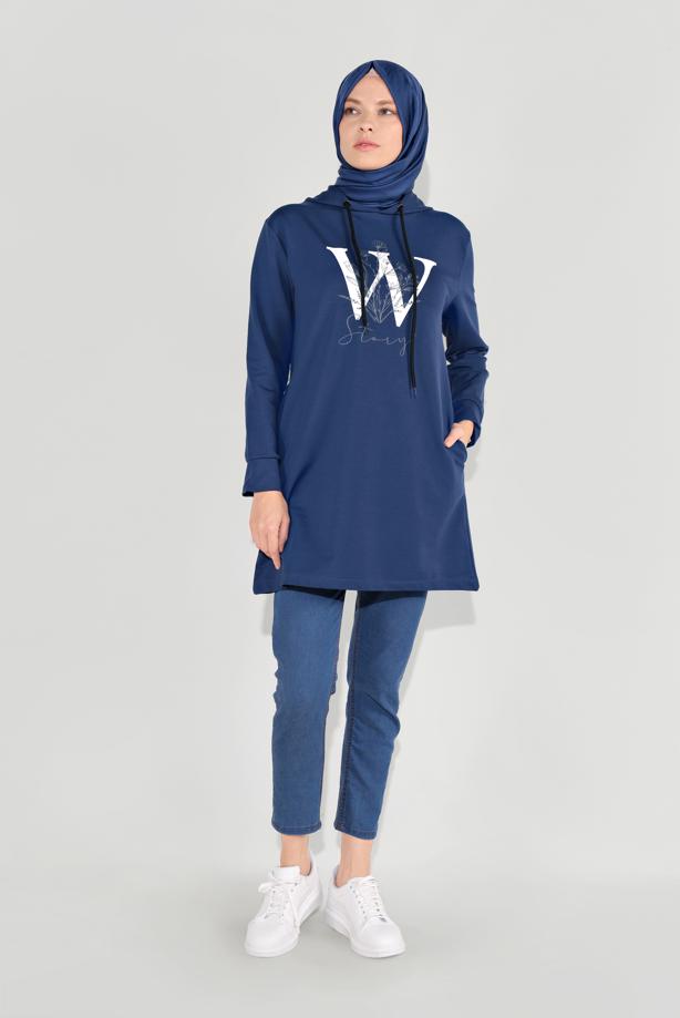 Hijab clothing  PRINTED HOODED TUNIC 4001 - TRENDTESETTÜR