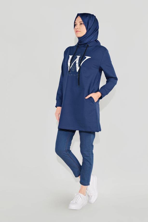 Hijab clothing  PRINTED HOODED TUNIC 4001 - TRENDTESETTÜR
