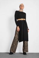 Tesettür giyim SİYAH  ALVİNA YANLARI YIRTMAÇLI TRİKO TUNİK 4134