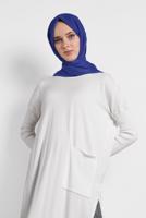 Tesettür giyim KREM  ALVİNA YANLARI YIRTMAÇLI TRİKO TUNİK 4134