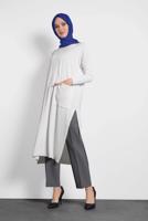 Tesettür giyim KREM  ALVİNA YANLARI YIRTMAÇLI TRİKO TUNİK 4134