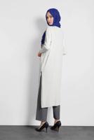 Tesettür giyim KREM  ALVİNA YANLARI YIRTMAÇLI TRİKO TUNİK 4134