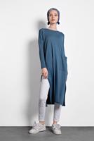 Tesettür giyim YEŞİL  ALVİNA YANLARI YIRTMAÇLI TRİKO TUNİK 4134