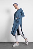 Tesettür giyim YEŞİL  ALVİNA YANLARI YIRTMAÇLI TRİKO TUNİK 4134