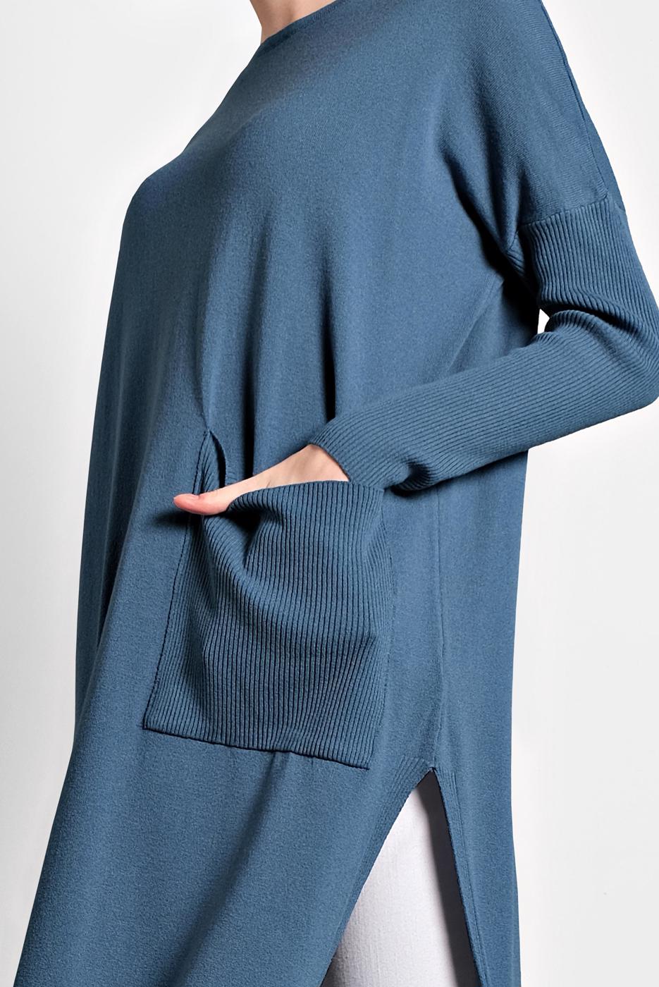 Tesettür giyim YEŞİL  ALVİNA YANLARI YIRTMAÇLI TRİKO TUNİK 4134