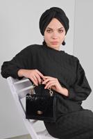 Hijab clothing BLACK DRESS WITH BOBBLE 4234 