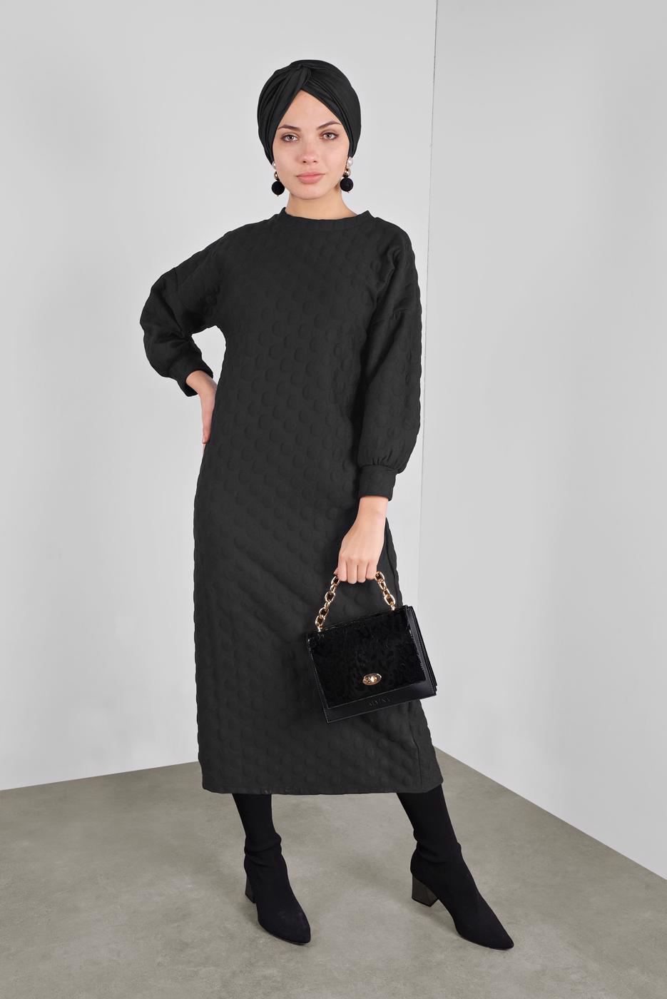 Hijab clothing BLACK DRESS WITH BOBBLE 4234 