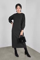 Hijab clothing BLACK DRESS WITH BOBBLE 4234 