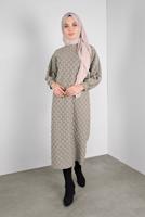 Tesettür giyim BEJ PONPON DESENLİ UZUN TUNİK 4234 