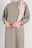 Tesettür giyim BEJ PONPON DESENLİ UZUN TUNİK 4234 