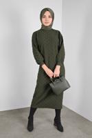 Tesettür giyim HAKİ PONPON DESENLİ UZUN TUNİK 4234 