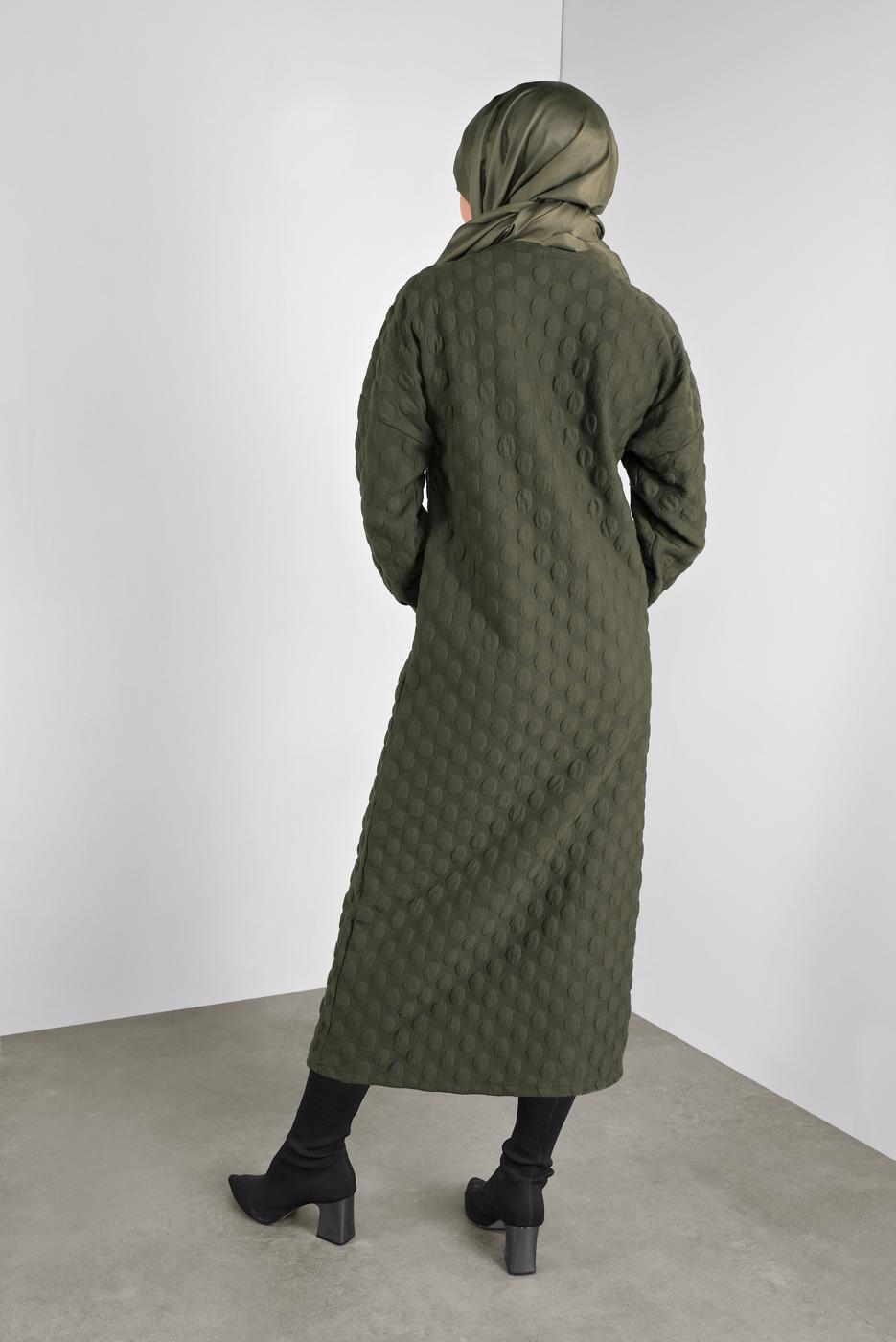 Tesettür giyim HAKİ PONPON DESENLİ UZUN TUNİK 4234 