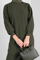 Tesettür giyim HAKİ PONPON DESENLİ UZUN TUNİK 4234 