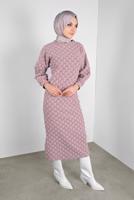 Tesettür giyim PEMBE PONPON DESENLİ UZUN TUNİK 4234 
