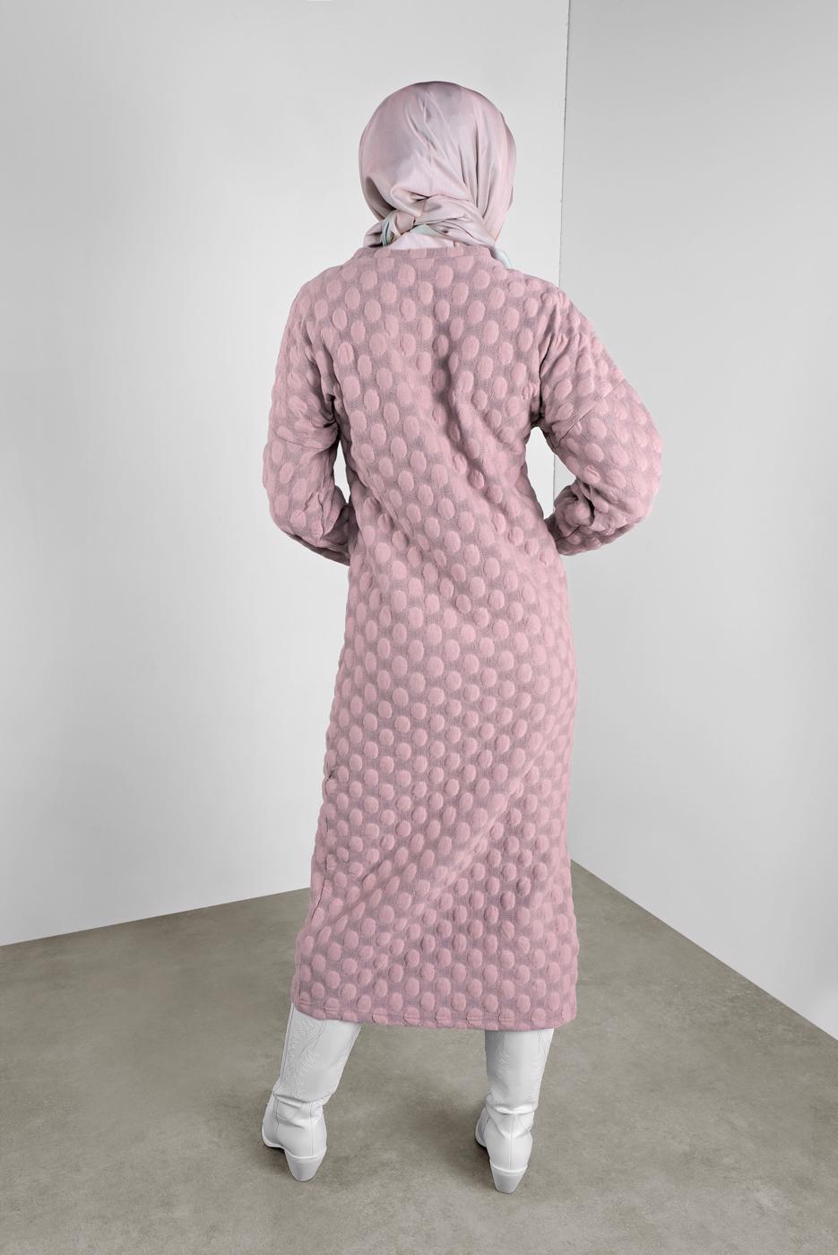 Tesettür giyim PEMBE PONPON DESENLİ UZUN TUNİK 4234 