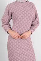Tesettür giyim PEMBE PONPON DESENLİ UZUN TUNİK 4234 