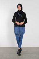 Tesettür giyim SİYAH KAPÜŞONLU BASKILI TUNİK 4302 