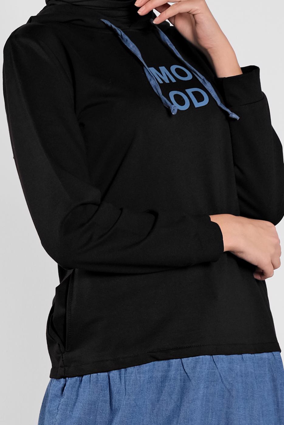 Tesettür giyim SİYAH KAPÜŞONLU BASKILI TUNİK 4302 